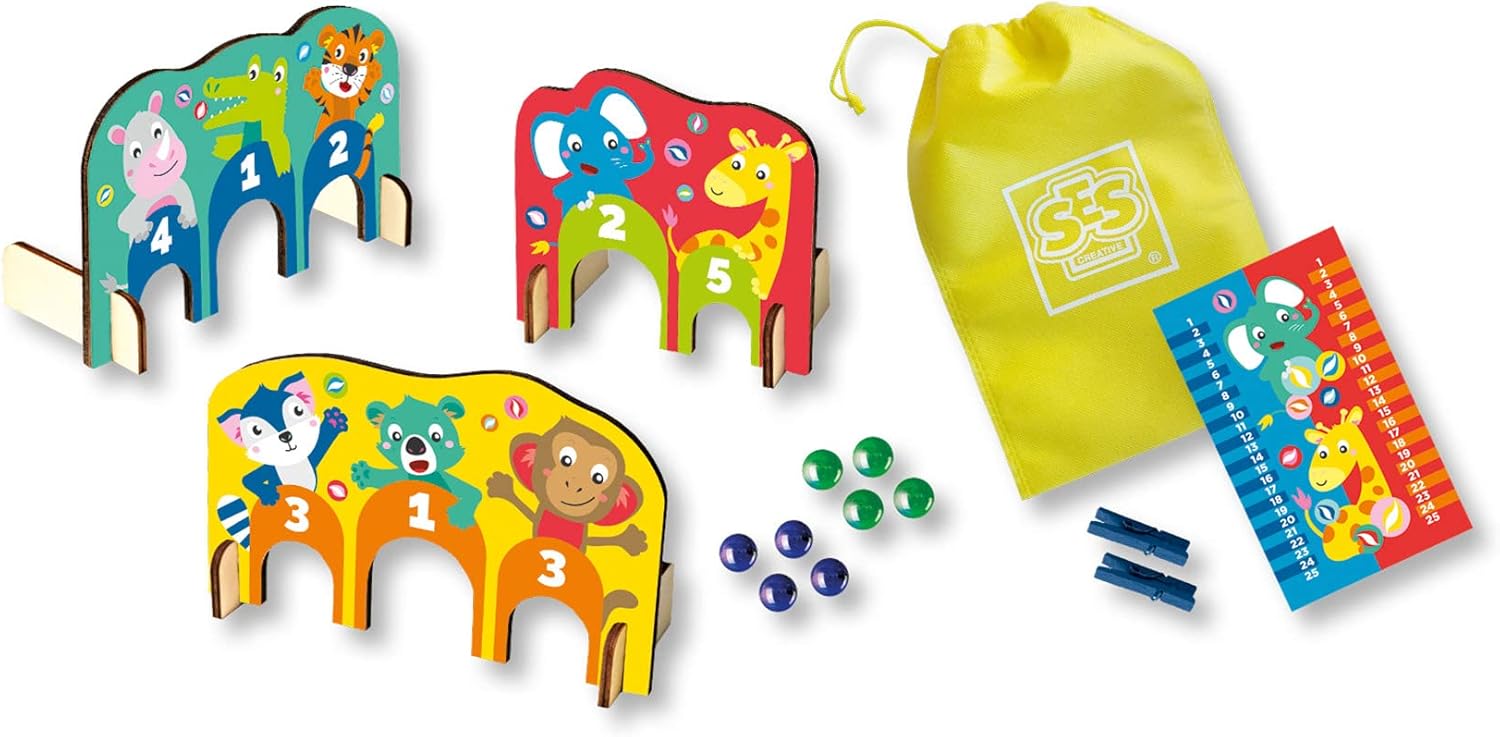 SES Creative- Juego de canicas - Arcos de Madera, Color Blanco. (02301