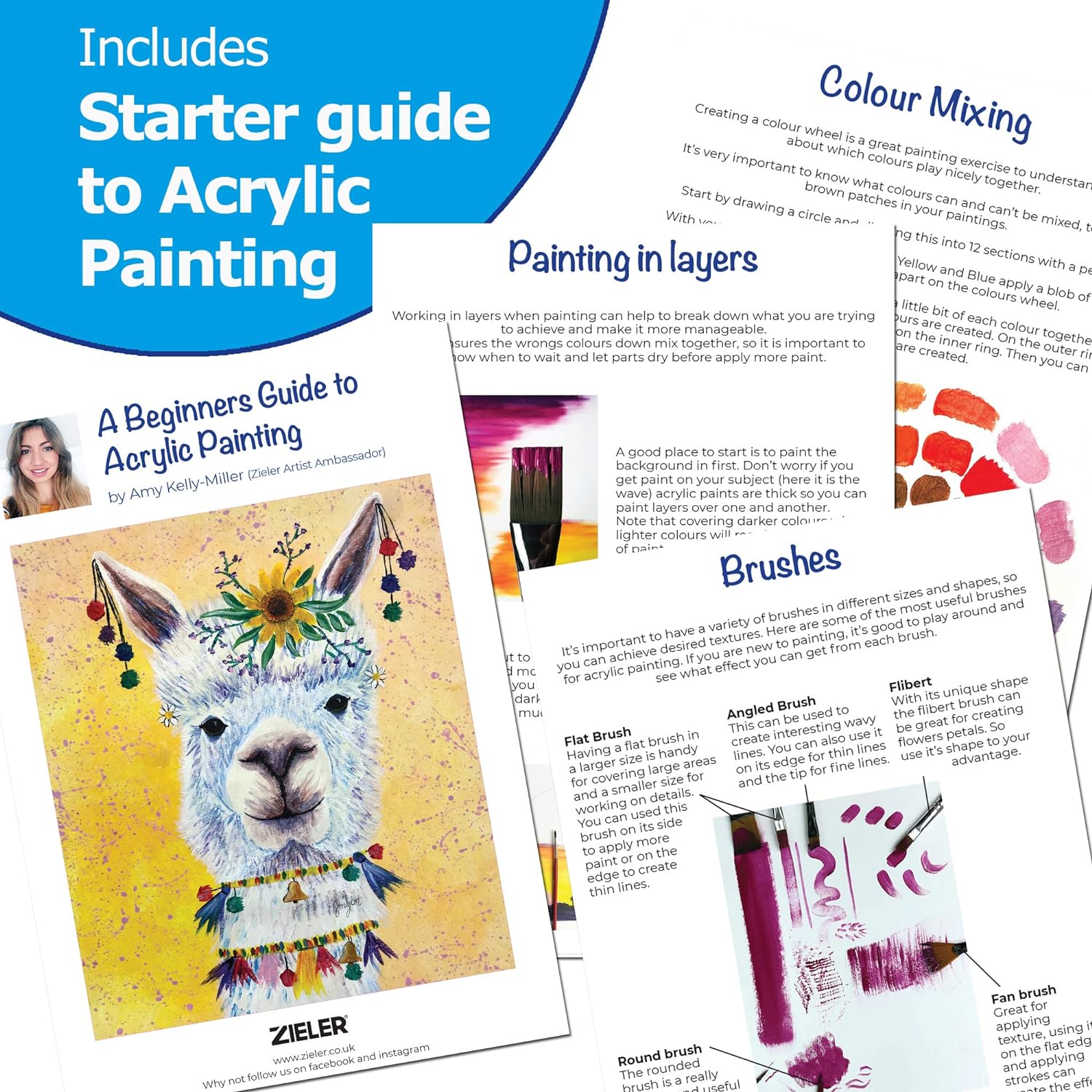 Premium Acrylic Paint Set (24 Large 22ml Tubes) – by Zieler. Ideal for Paper, Canvas, Wood, Ceramic, Fabric & Crafts. Vibrant Colours & Rich Pigments – Includes Starter Guide