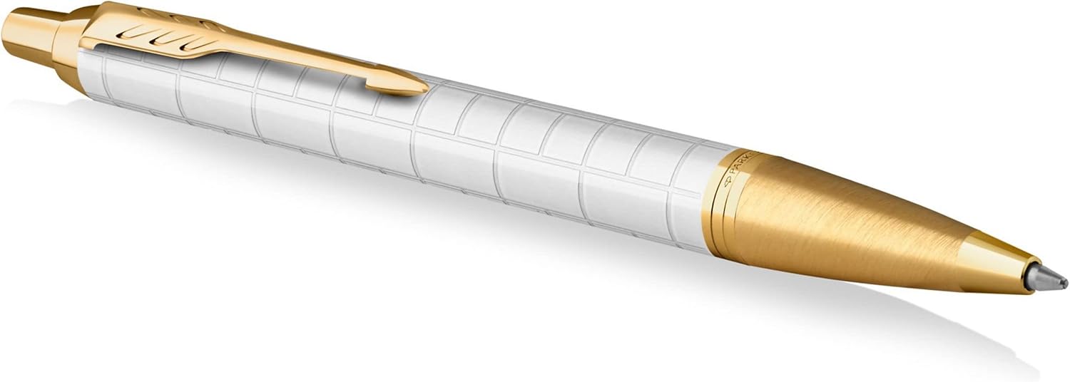 Parker IM Ballpoint Pen | Premium Pearl Lacquer with Gold Trim | Medium Point with Blue Ink Refill | Gift Box