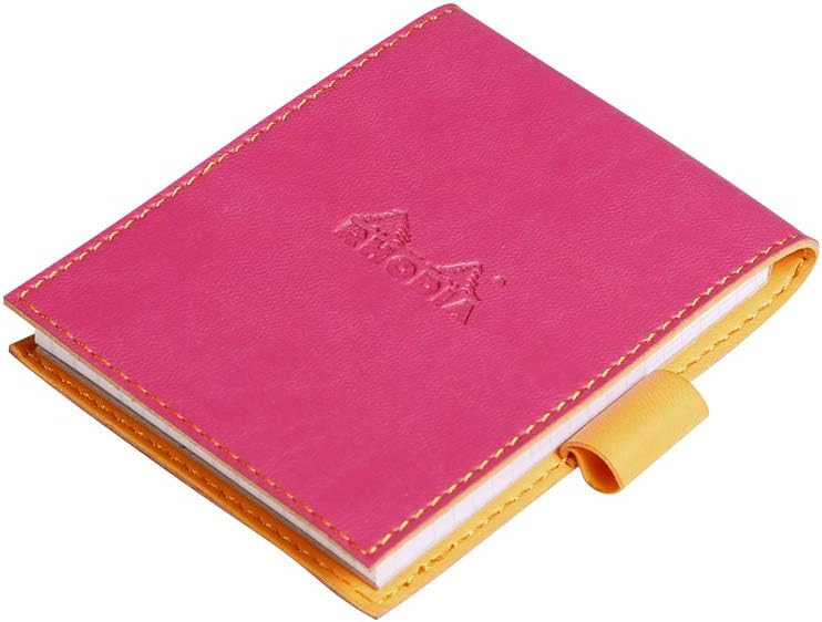 RHODIA 118112C - Clipboard Case + Stapled Notepad N°11 Raspberry - A7 - Small Squares - 80 Detachable Sheets - 80G White Clairefontaine Paper - Pencil Holder - Faux Leather - Rhodiarama Raspberry A7 Squared