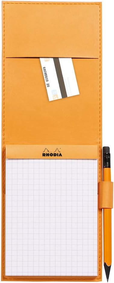 RHODIA 128112C - Clipboard Case + Stapled Notepad N°12 Raspberry - 8.5x12 cm - Small Squares - 80 Detachable Sheets - 80G White Clairefontaine Paper - Pencil Holder - Faux Leather - Rhodiarama Raspberry A7+ Squared