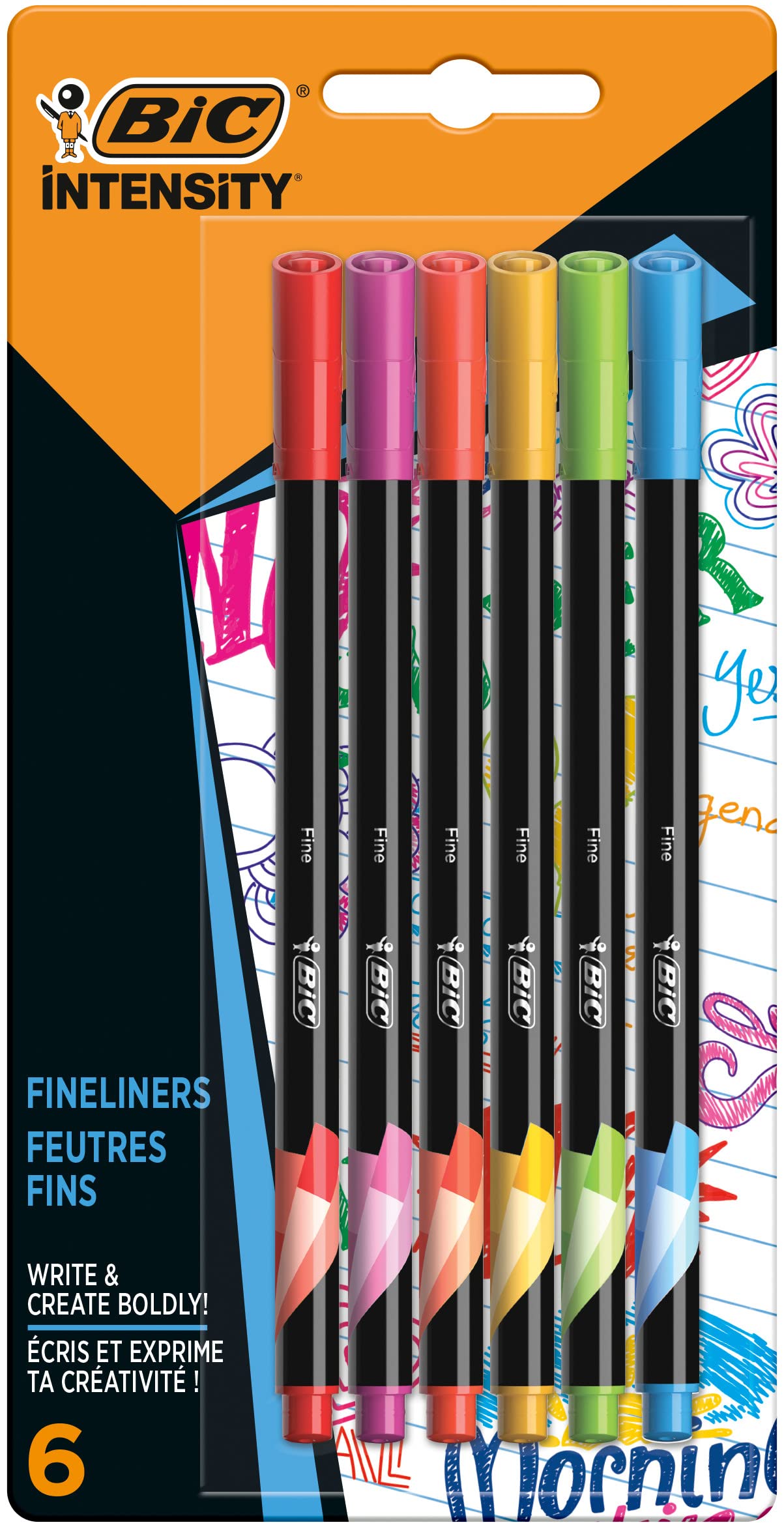 BIC Intensity Fine Felt Tip Pens - Assorted Pastel Colours, Pack of 6