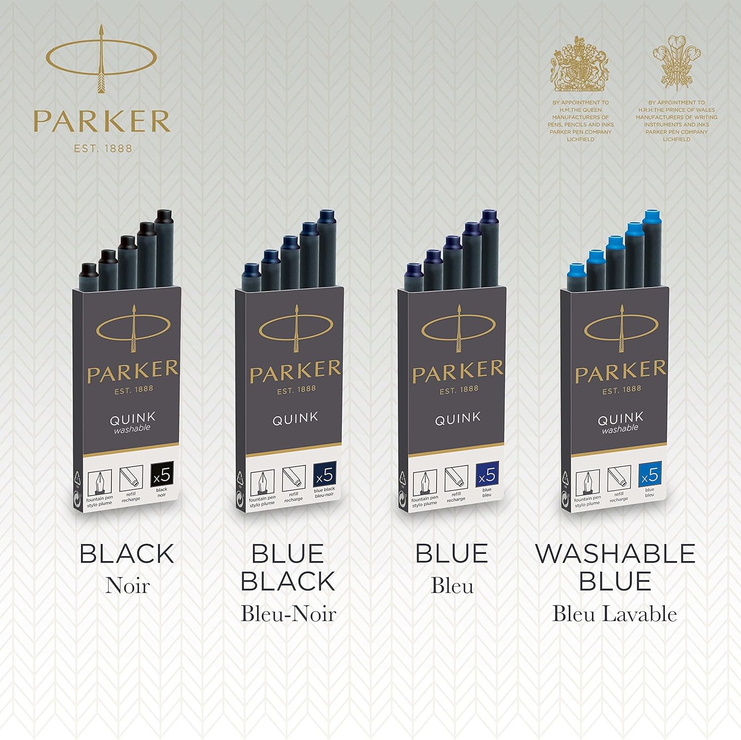 Parker Fountain Pen Ink Refill Cartridges | Long | Blue-Black QUINK Ink | 5 Count