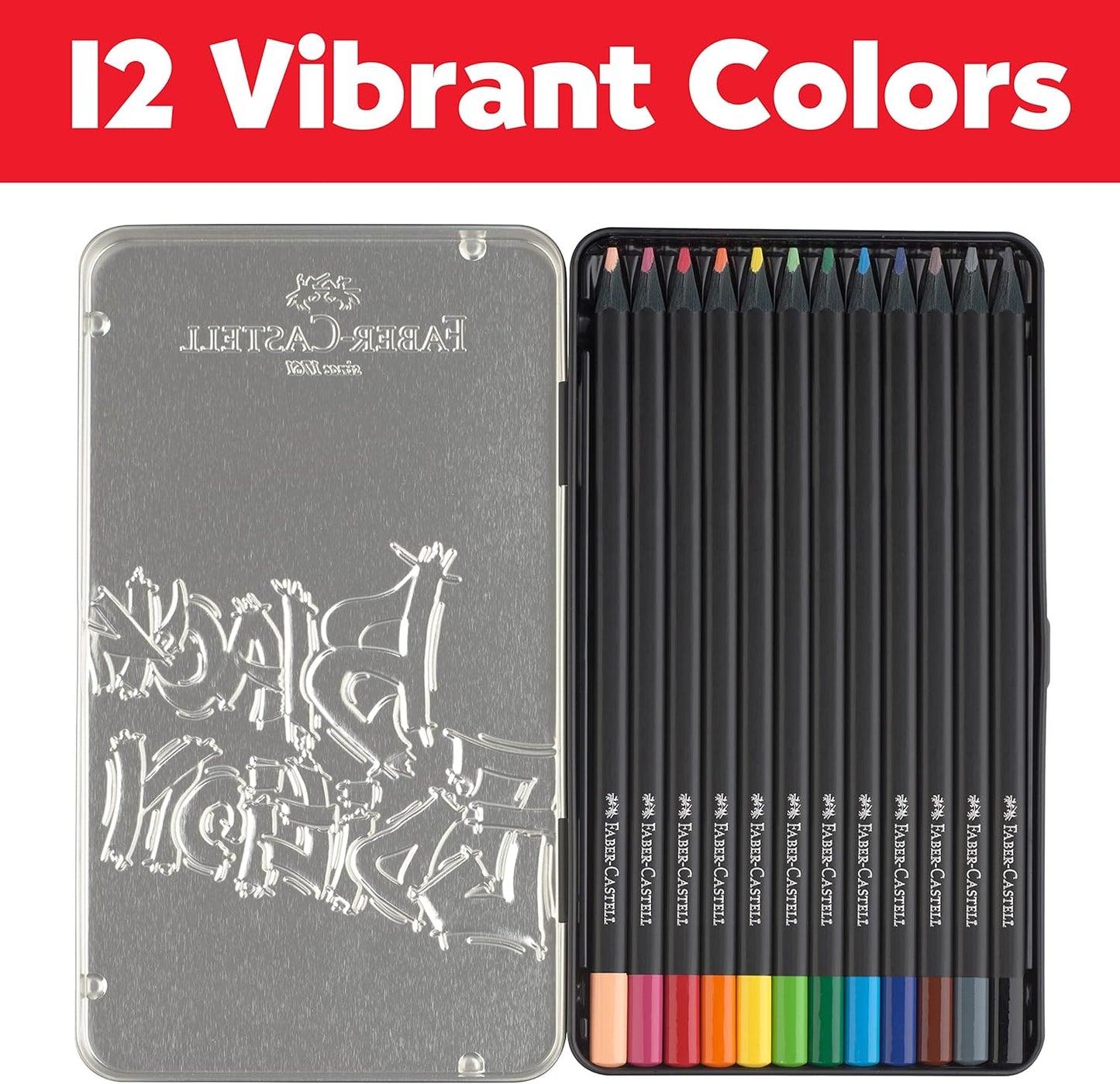 Faber-Castell Colouring Pencils Black Edition, tin of 12 tin of 12, Multicolor (116413