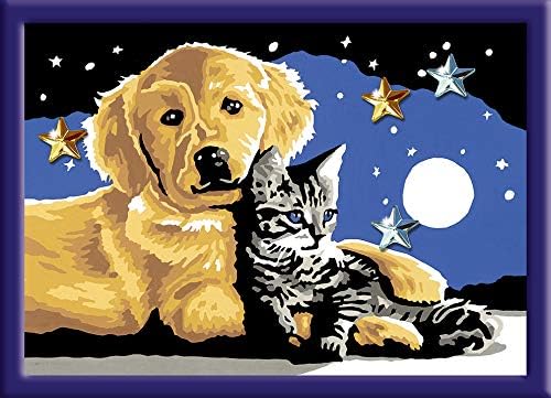 Ravensburger - Creart E: Perro y Gato | Pintar por Numeros Niños | Kit Manualidades Niños con Pegatinas Glitter | Kit Pintura Niños Completo | Regalo Niña 9 Años | Incluye Marco 18x13cm