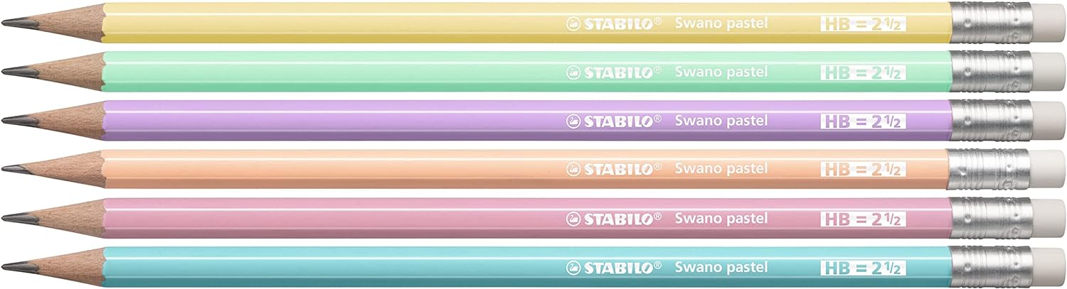 Graphite Pencil with Eraser - STABILO Swano Pastel - Pack of 12 - Green - HB