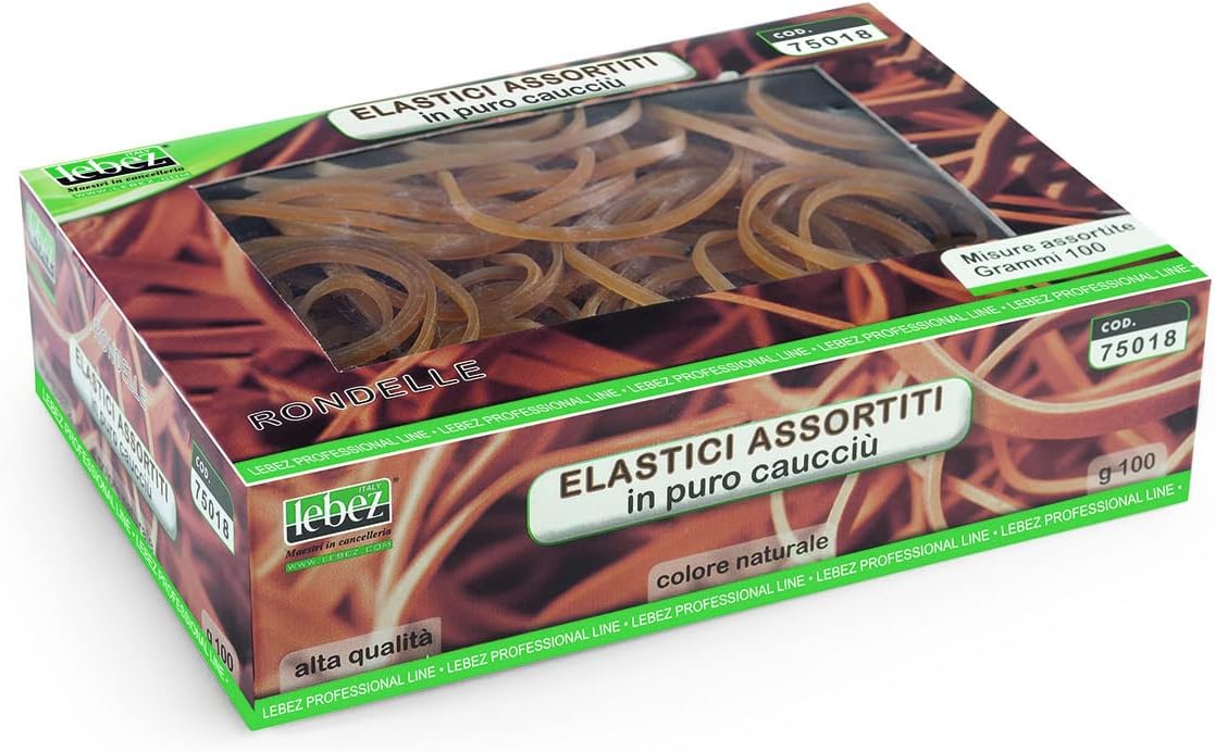 Lebez 75018 Rubber Bands in Assorted Sizes 100 g Box