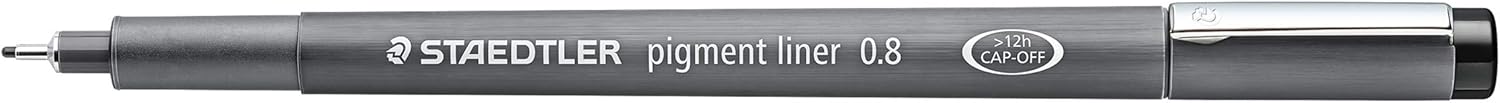 STAEDTLER 308 08-9 Pigment Liner Fineliner Pen for Writing & Technical Drawing - Black, 0.8mm (Box of 10