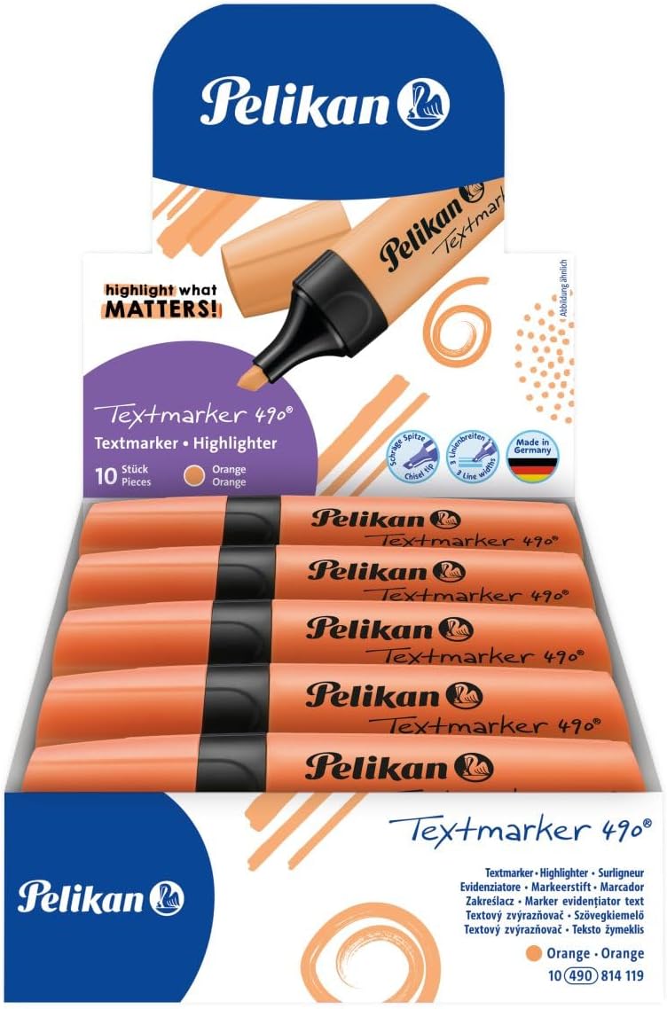 Pelikan 814119 Highlighter 490 Fluorescent Orange Pack of 10 in Folding Box