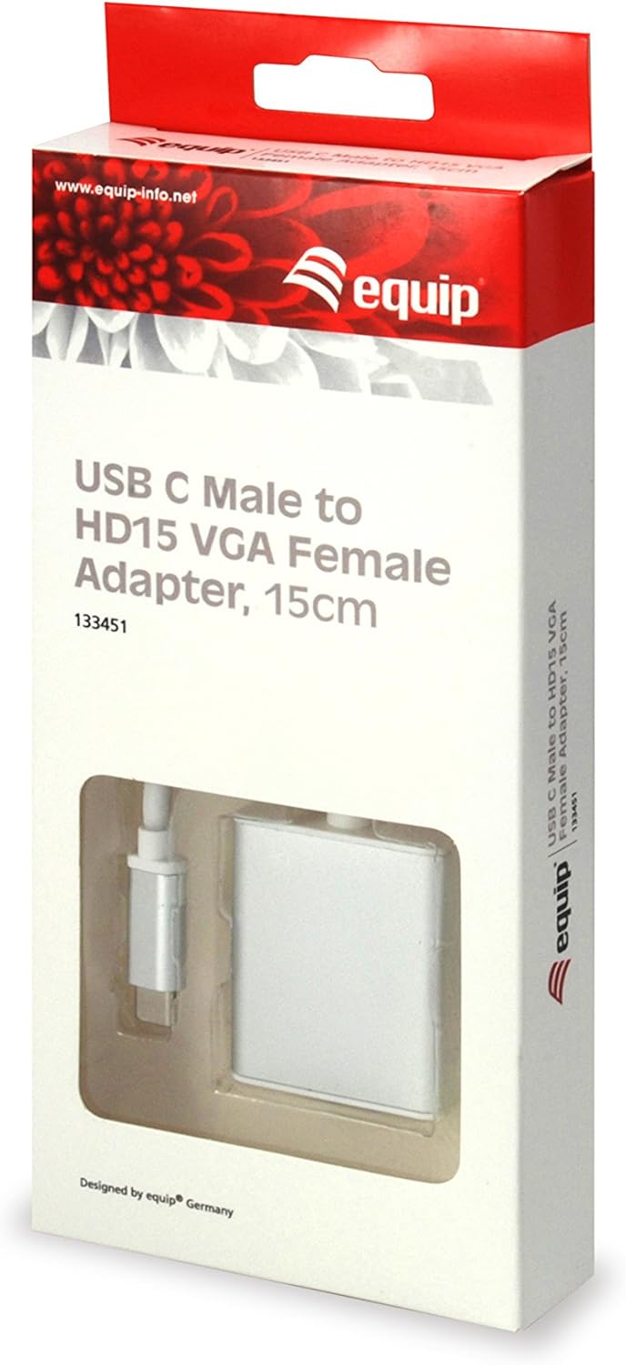 Equip 133451 USB Type C VGA White Cable Interface/Gender Adapter - Cable Interface/Gender Adapter (USB Type C, VGA, Male/Female, 0.15 m, White