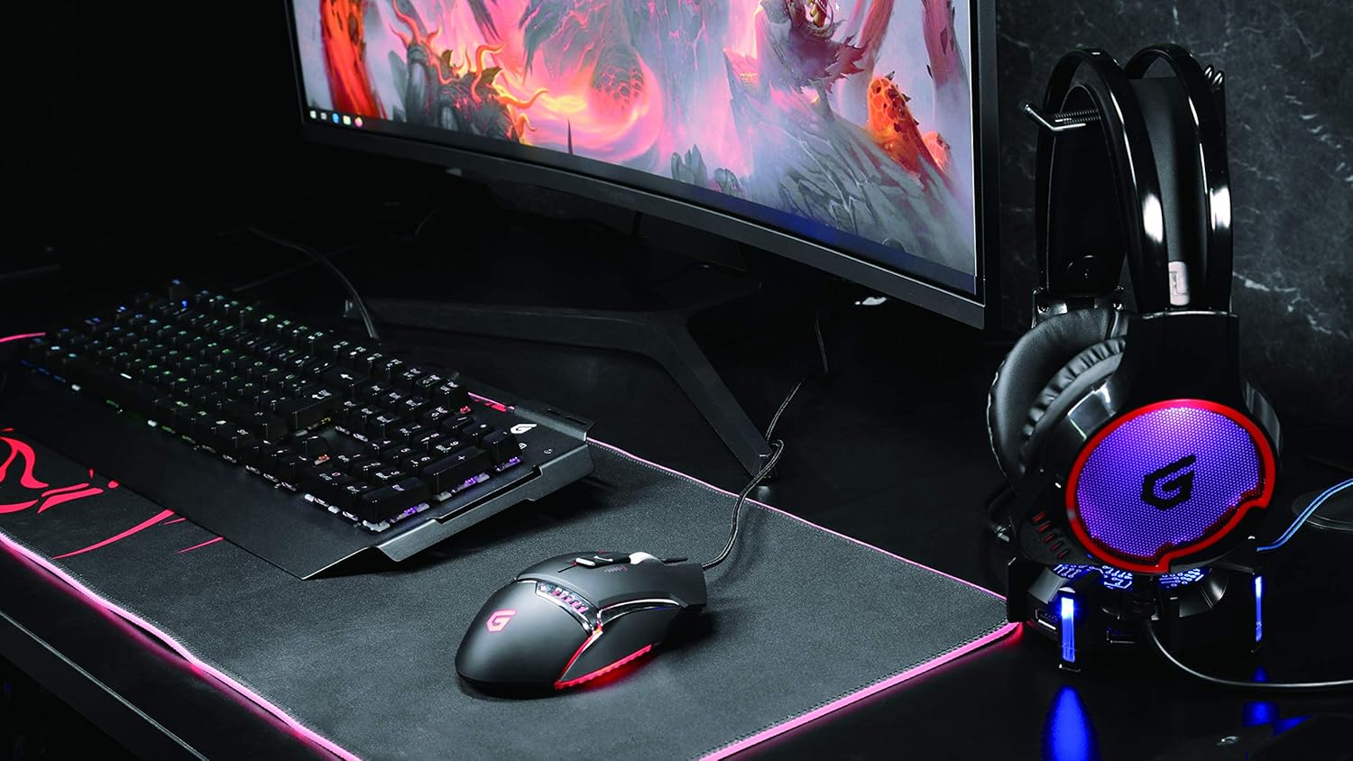 Conceptronic ATHAN01B 7.1-Channel Surround Sound Gaming USB Headset, Black/Red