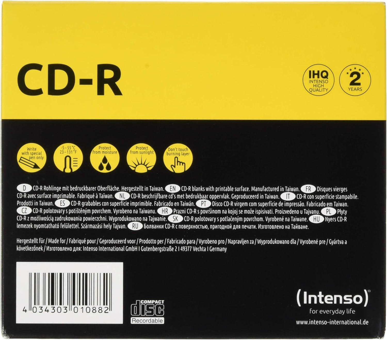Intenso CD-R 80-Minute 700 Mb 52x Speed Recordable Printable CD Media Slim Jewel Case (Pack of 10