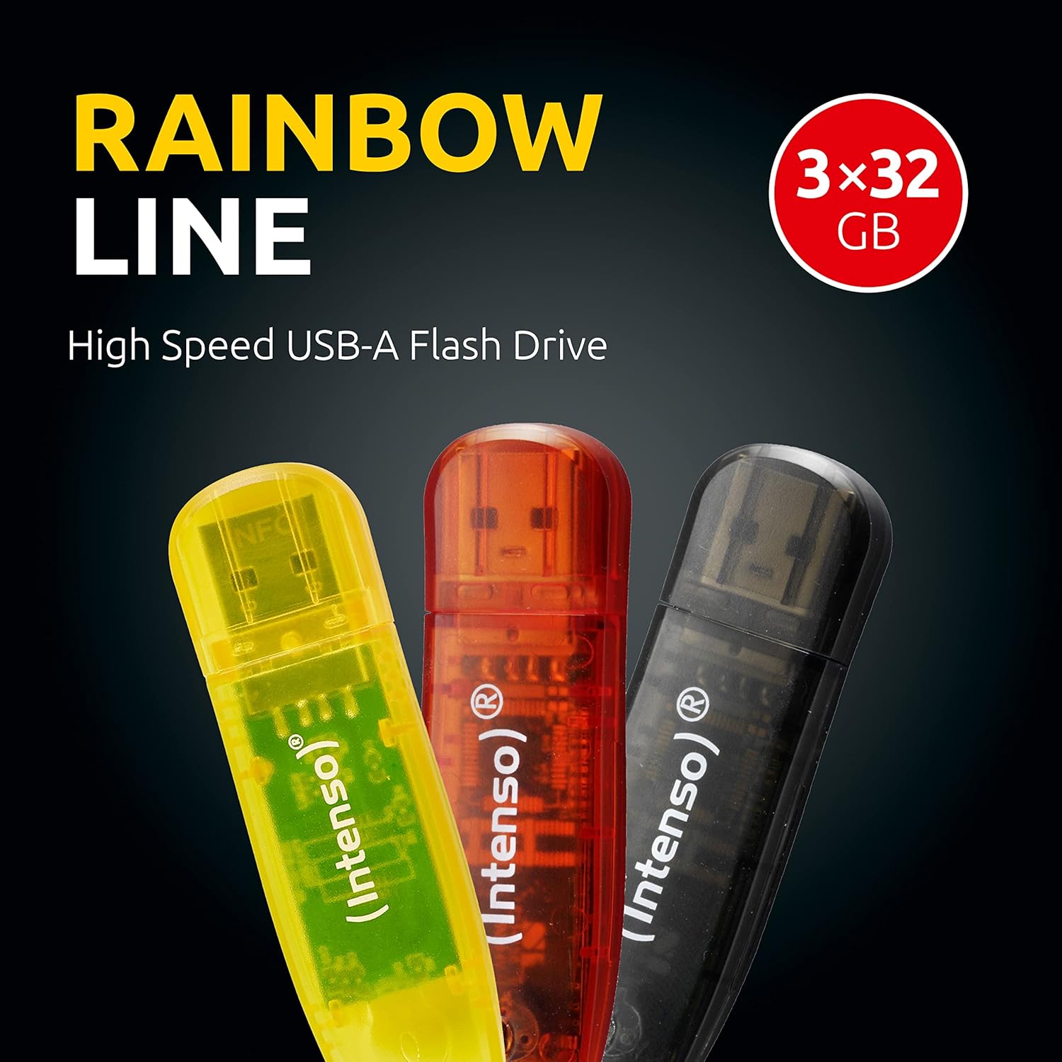 Intenso Rainbow Line USB 2.0 Flash Drive 3 x 32 GB Yellow Red and Black