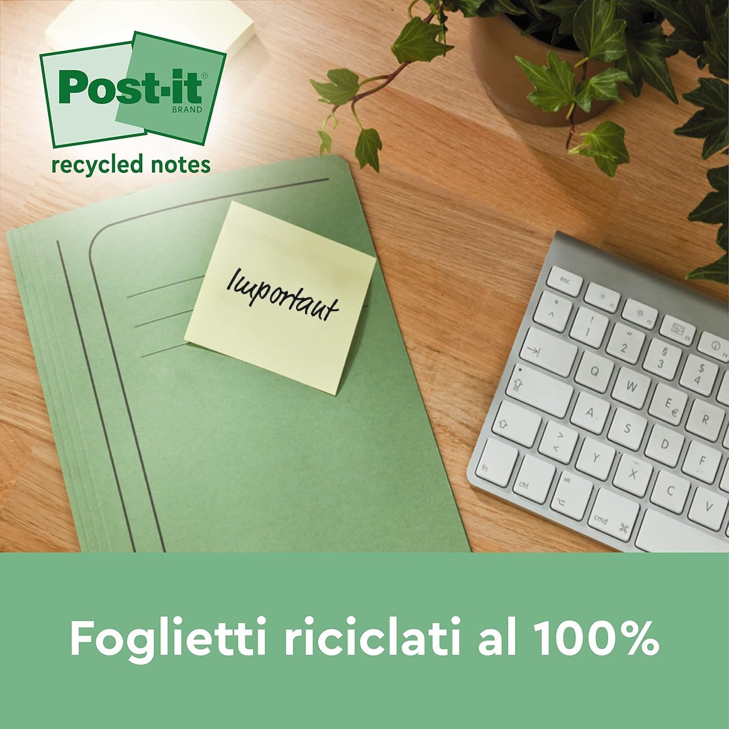 Post-it Recycling Notes Canary Yellow, Pack of 6 Pads, 100 Sheets per Pad, 38 mm x 51 mm, Yellow Color - Self-Stick Notes Made from 100% Recycled Paper Standard Yellow