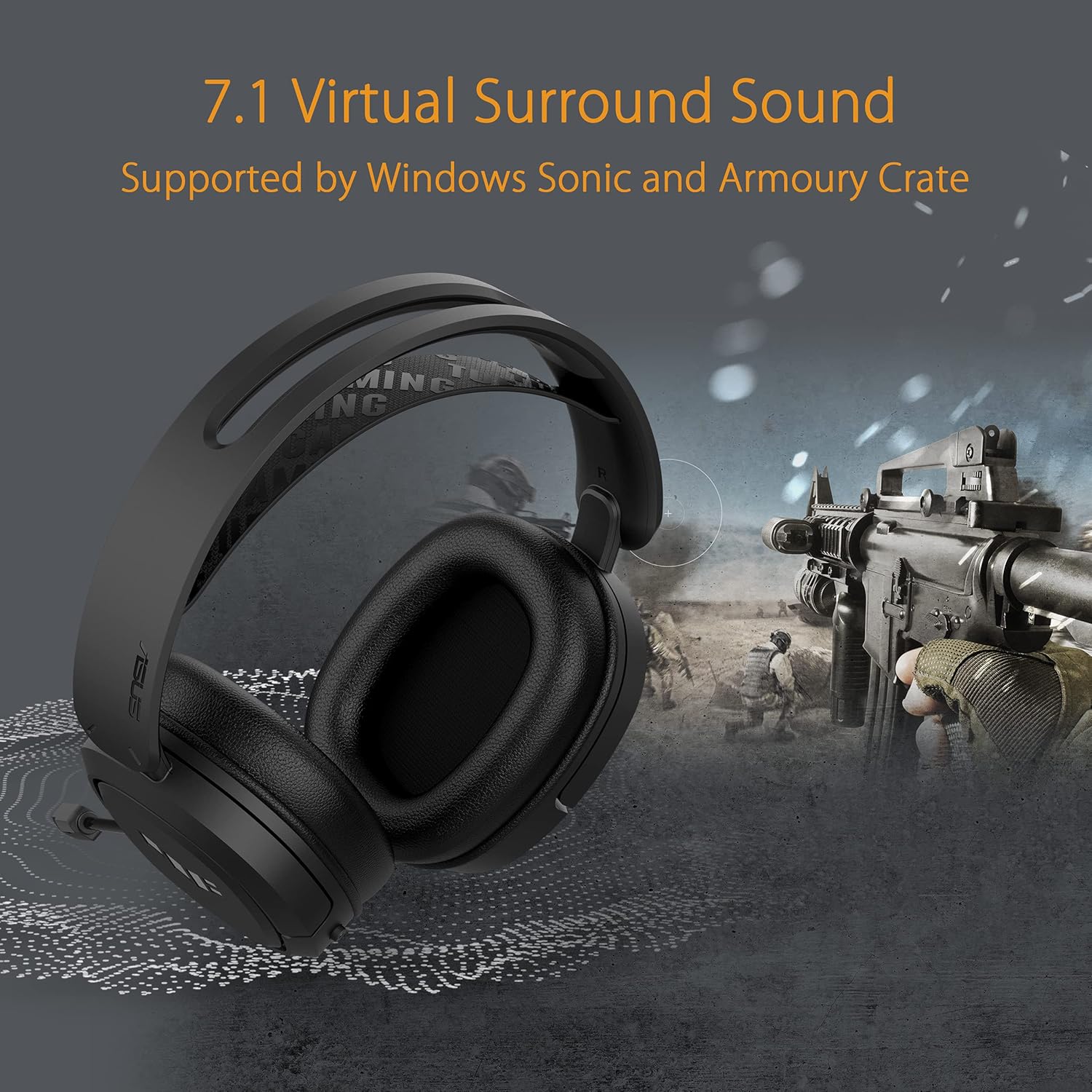 ASUS TUF Gaming H1 Wireless Headset (Discord Certified Mic, 7.1 Surround Sound, 40mm Drivers, 2.4GHz, USB-C, Lightweight, 15 Hour Battery Life, For PC, Mac, Switch, Mobile Devices, PS4, PS5)- Black