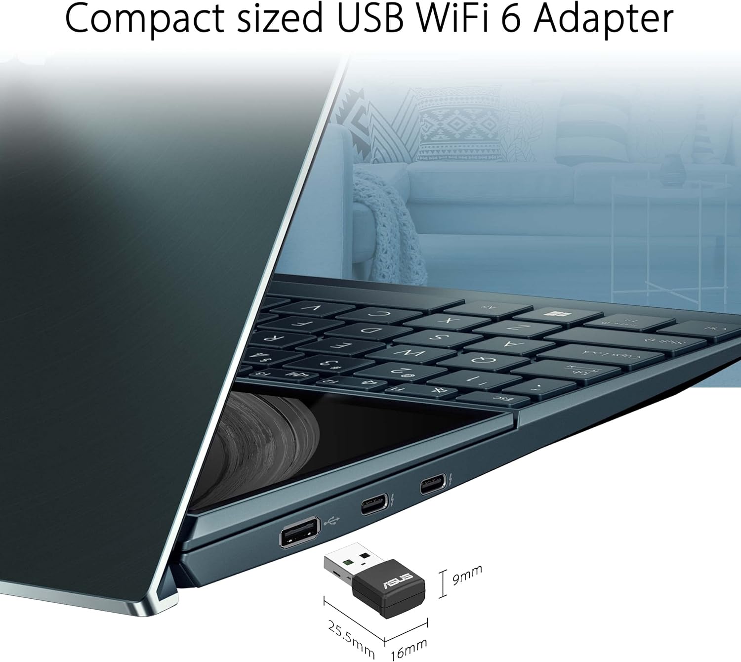 ASUS (USB-AX55 NANO AX1800 Dual Band WiFi 6 USB Adapter, OFDMA, MU-MIMO, WPA3 Security