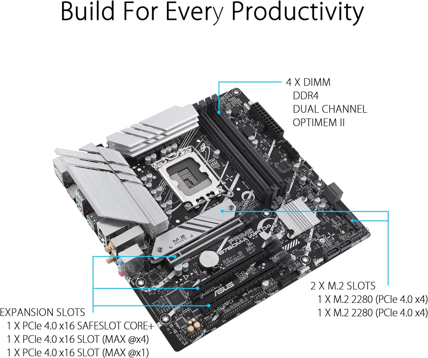 ASUS PRIME B760M-A WiFi D4 Intel LGA 1700, 4 x DIMM DDR4, 1 x Display Port, 2 x HDMI Ports
