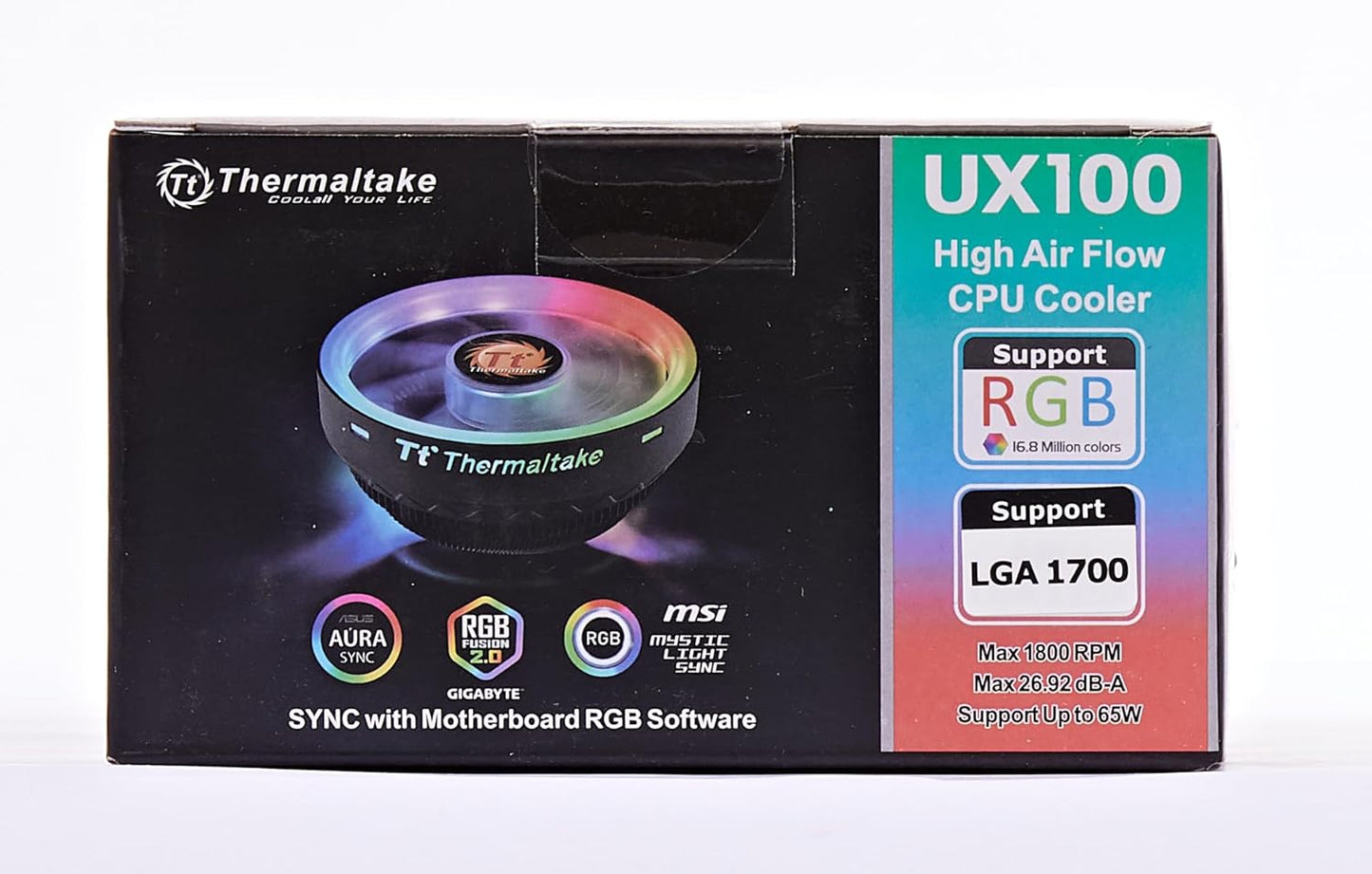 Thermaltake UX 100 Air Cooler ARGB | Quiet 120 mm PWM Fan | for Intel and AMD Socket | 5V Addressable | 65W | Black