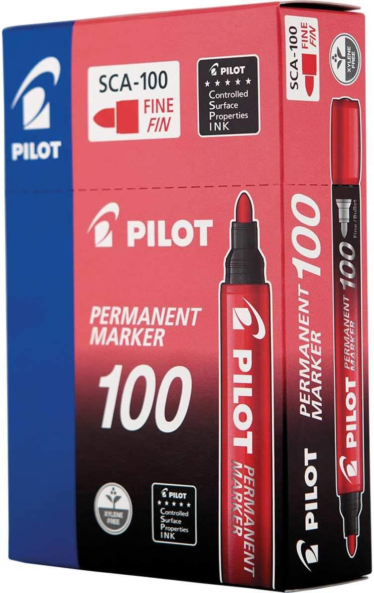 Pilot SCA-100-R – Pack of 12 Permanent Markers with Conical Tip, Red
