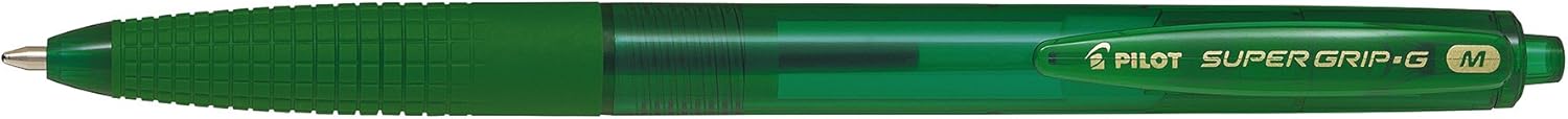 Pilot Medium Line 1 mm Tip Super Grip G Retractable Ballpoint Pen - Green, Box of 12
