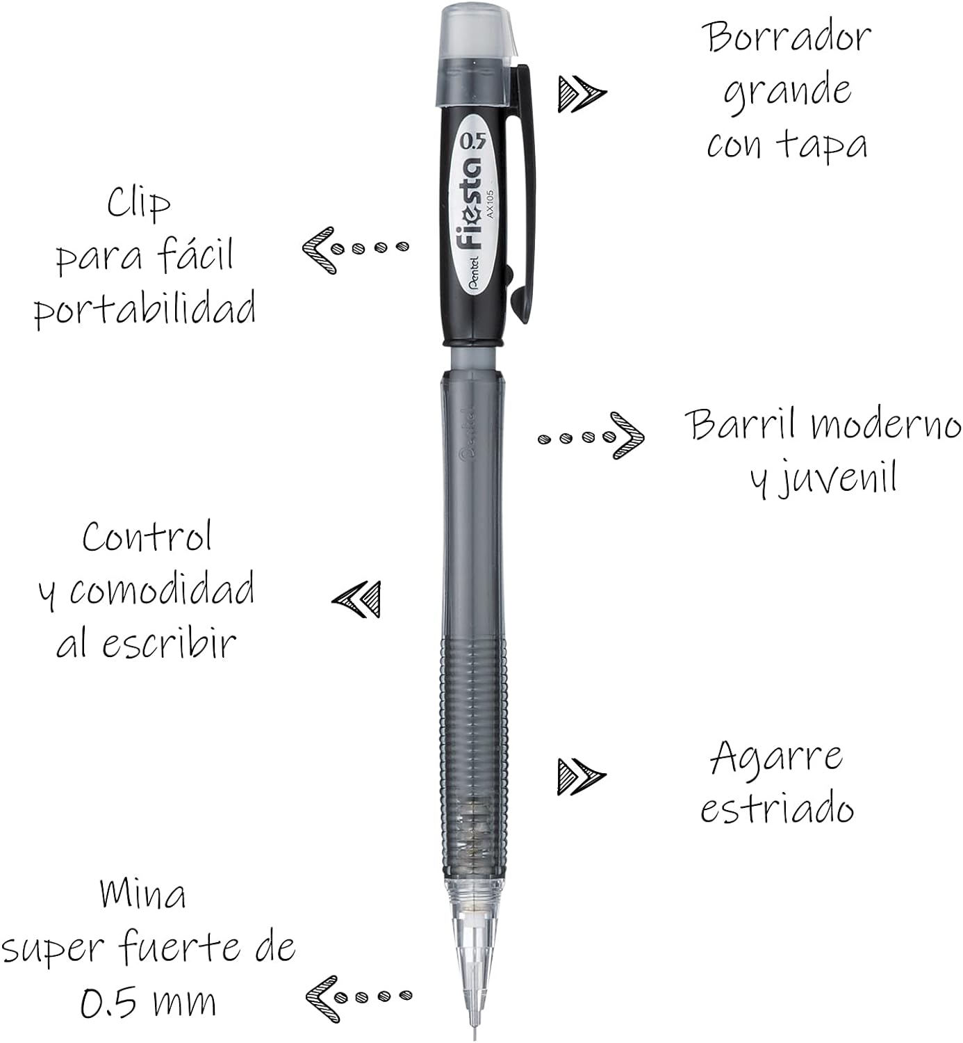 Pentel AX105-AO Fiesta Portamine, 0.5 mm, Confezione 12