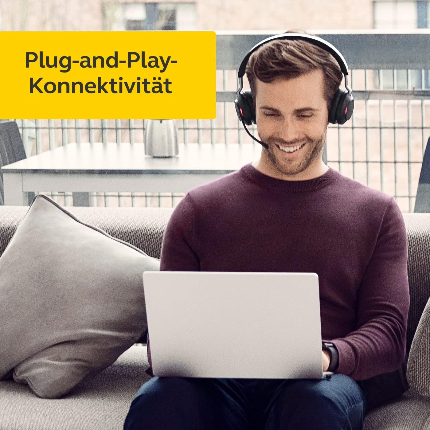 Jabra Evolve2 65 Wireless PC Headset – Noise Cancelling Microsoft Teams Certified Stereo Headphones With Long-Lasting Battery – USB-C Bluetooth Adapter –