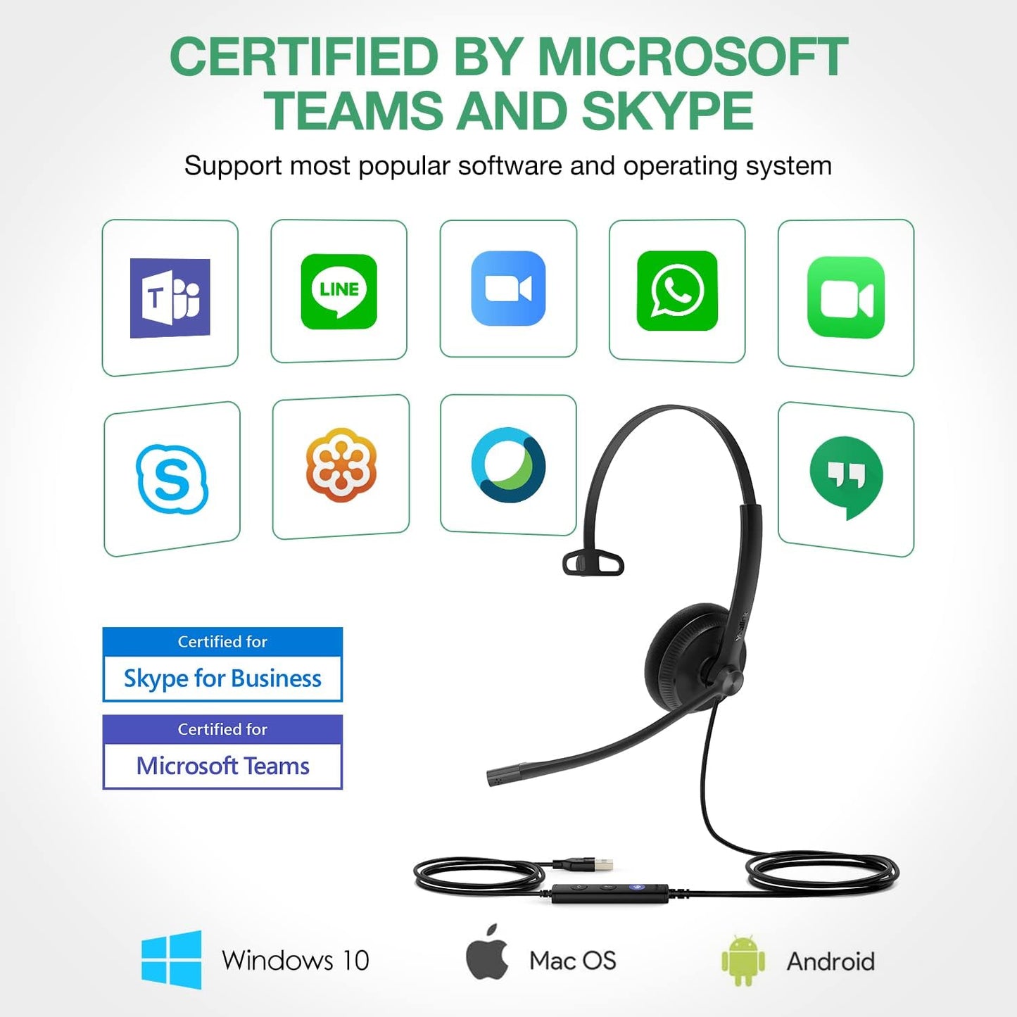 Yealink UH34 USB Headset with Noise Cancelling Mic, Work Headset for PC, Teams Certified Headphones for VoIP Phone Softphone, In Line Control