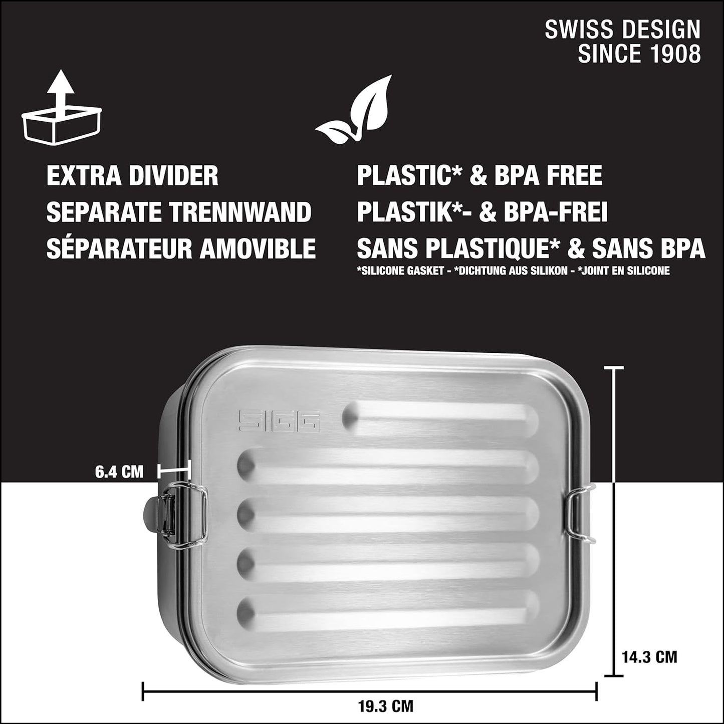 SIGG Gemstone Box Selenite Lunch Box, Stainless Steel Lunch Box with Leak-Proof Silicone Rim, Divided Lunch Box for Lunch and Leftovers