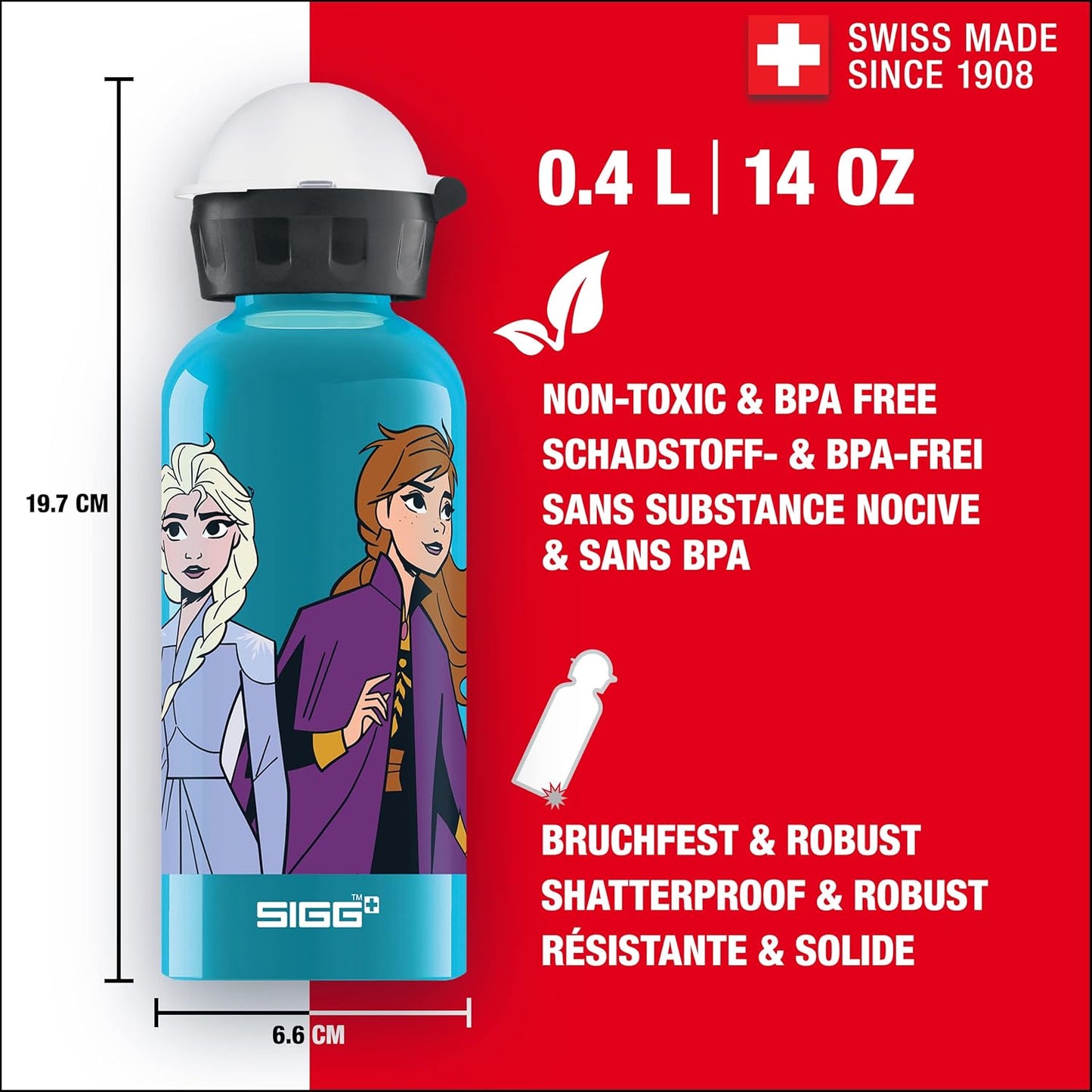 SIGG - Aluminium Kids Water Bottle - KBT - Leakproof - Lightweight - BPA Free - Climate Neutral Certified - 0.4L Anna & Elsa