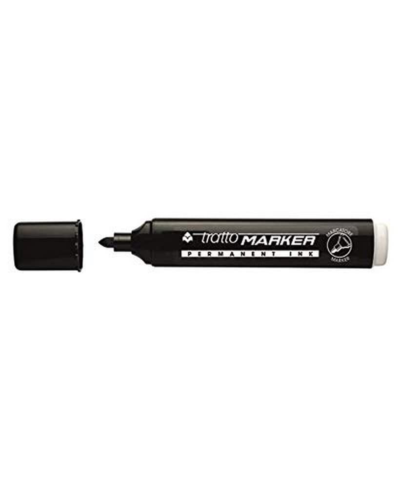 TRATTO Marker Black Bullet TIP Permanent Marker – Permanent Markers, Bullet Tip, Black, 1.4 mm, Black 12pièce (S), Glass, Metal, Leather, Plastic, Polystyrene, Cardboard, Wood Alcohol Based Ink