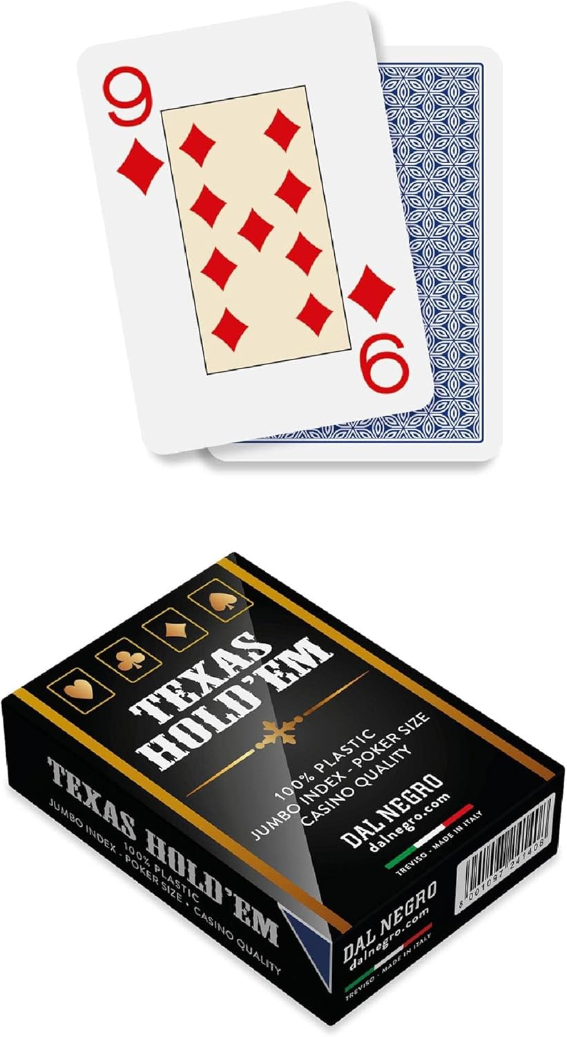 Dal – Deck of Professional Poker Cards Texas Hold'em Casino Quality, Plasticized and Waterproof, 1 Deck of 55 Jumbo Index with Jolly, Blue Back, Made in Italy