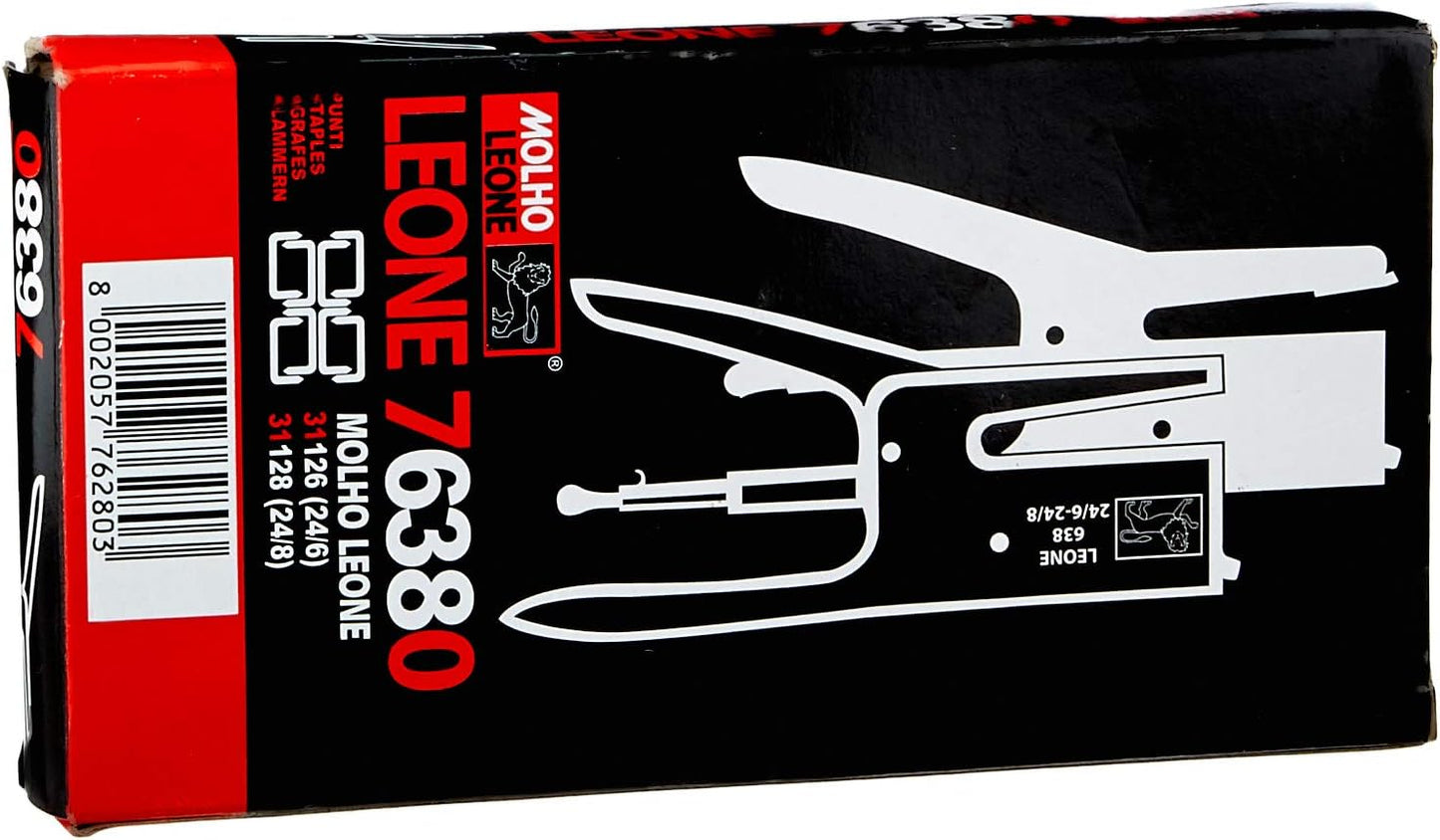 Molho Leone - 76380 Cucitrice a pinza, Capacità 100 punti, Punti 24/6 e 24/8, Cucitura chiusa/aperta, Design ergonomico 100% acciaio, Caricamento posteriore, 100% riciclabile, Argento