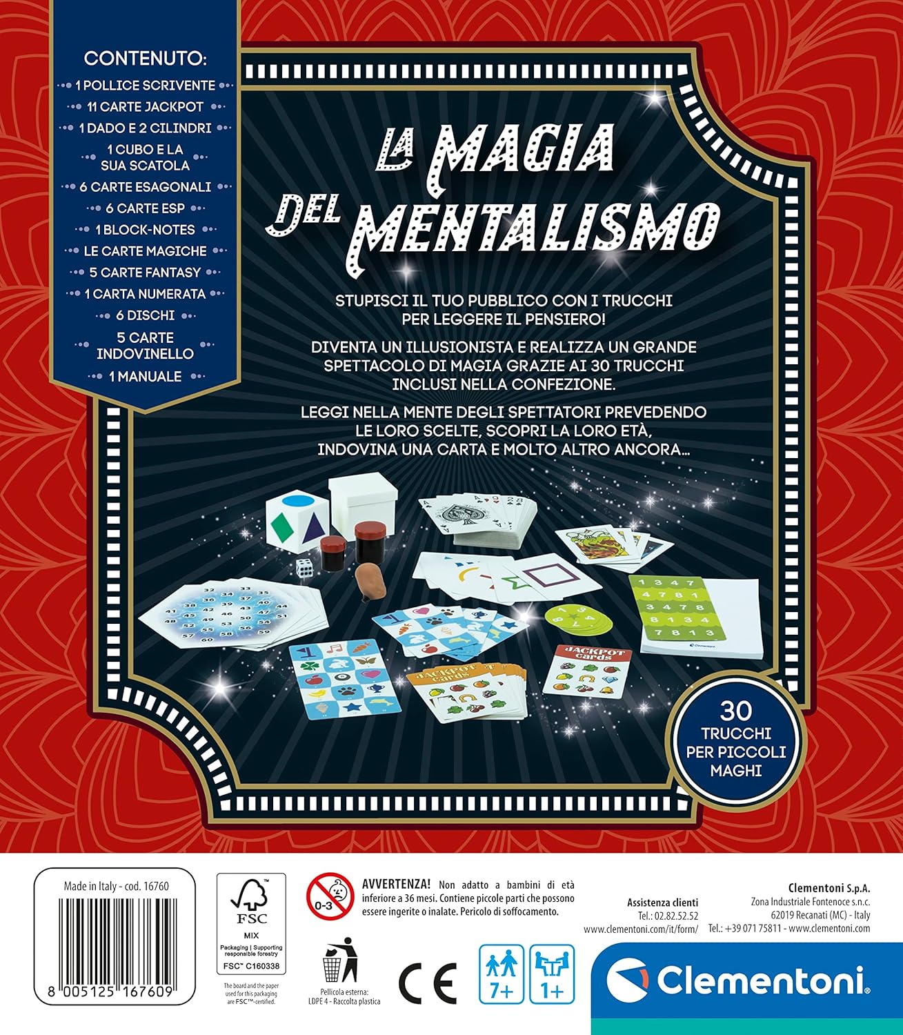 Clementoni - La Magia del Mentalismo, 30 Trucchi per Piccoli Maghi, Giochi di Magia per Bambini +7 Anni, per Imparare a Leggere nella Mente degli Spettatori, Made in Italy, Lingua Italiana, 16760