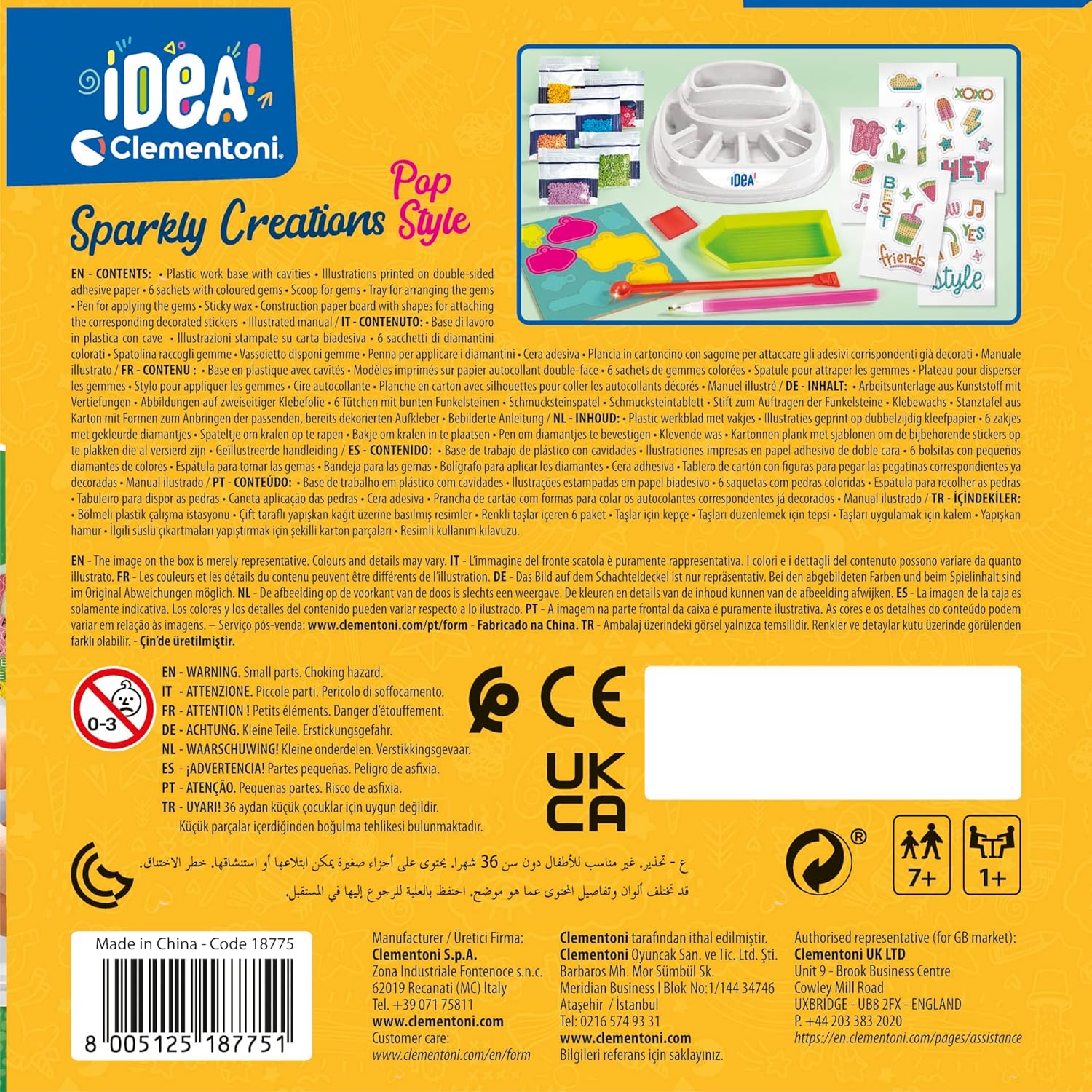 Clementoni - Idea-Sparkly Creations-Pop Style Painting, Diamond Art, Art Kit, Gems Workshop, Creative Game Children 7 Years, Multilingual Color, 18775