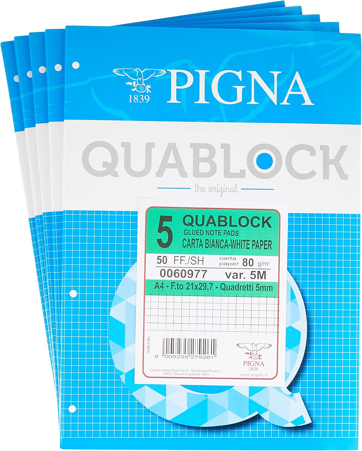 Pigna 00609775M Collated Block with 4 Holes A4 50 Sheets (Pack of 5