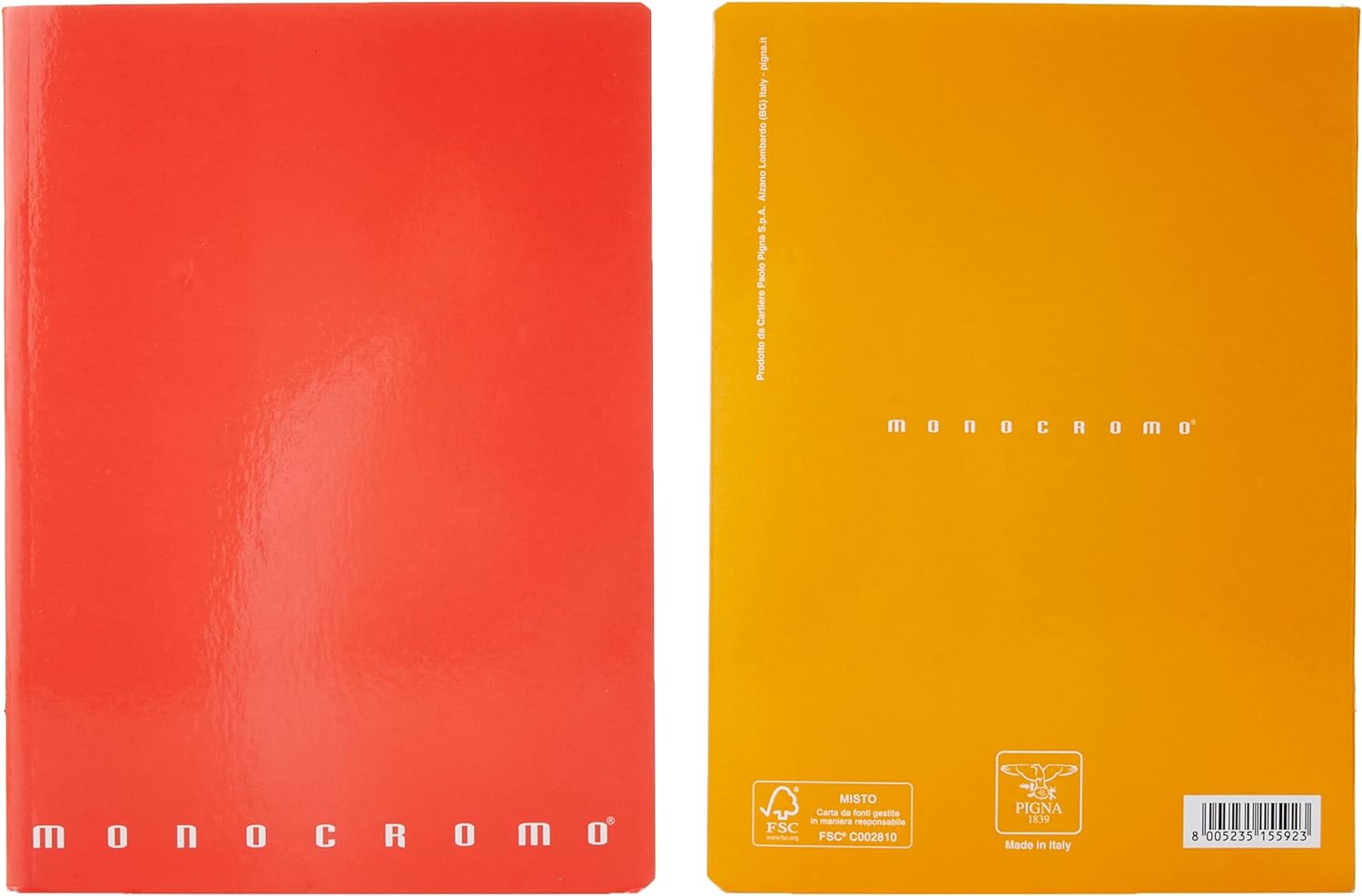 Pigna Monocromo - Pack of 10 A5 Notebooks, Assorted Colours, 0C, Ruled Notebooks with Margin