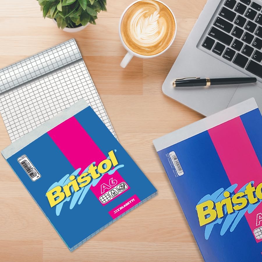 Blasetti Bristol Blocco Note - Block Notes punto metallico a quadretti, Ideale per appunti, Formato A5 (15Cm X 21Cm) – Rigatura 5M (5mm) Senza Margini. Confezione da 10 pezzi