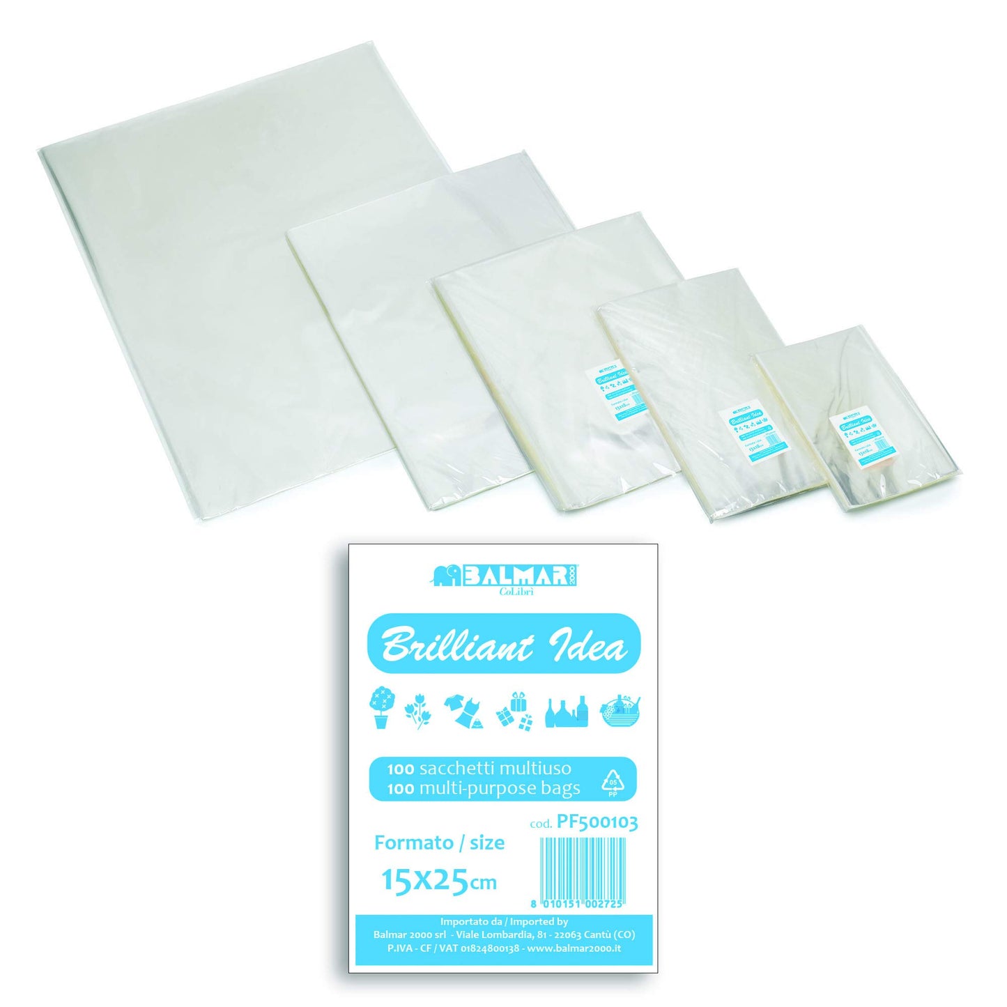 BALMAR 2000 PF500103 Polypropylene, Transparent, 15 x 25 cm, Multipurpose, Pack of 100