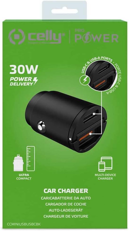 Car Charger Celly Ccminiusbusbcbk Black