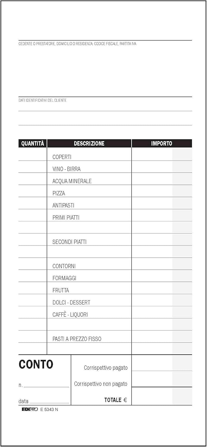 EDiPro - E5343N - Restaurant account pad with items detail 100 sheets hand use 22x14,8