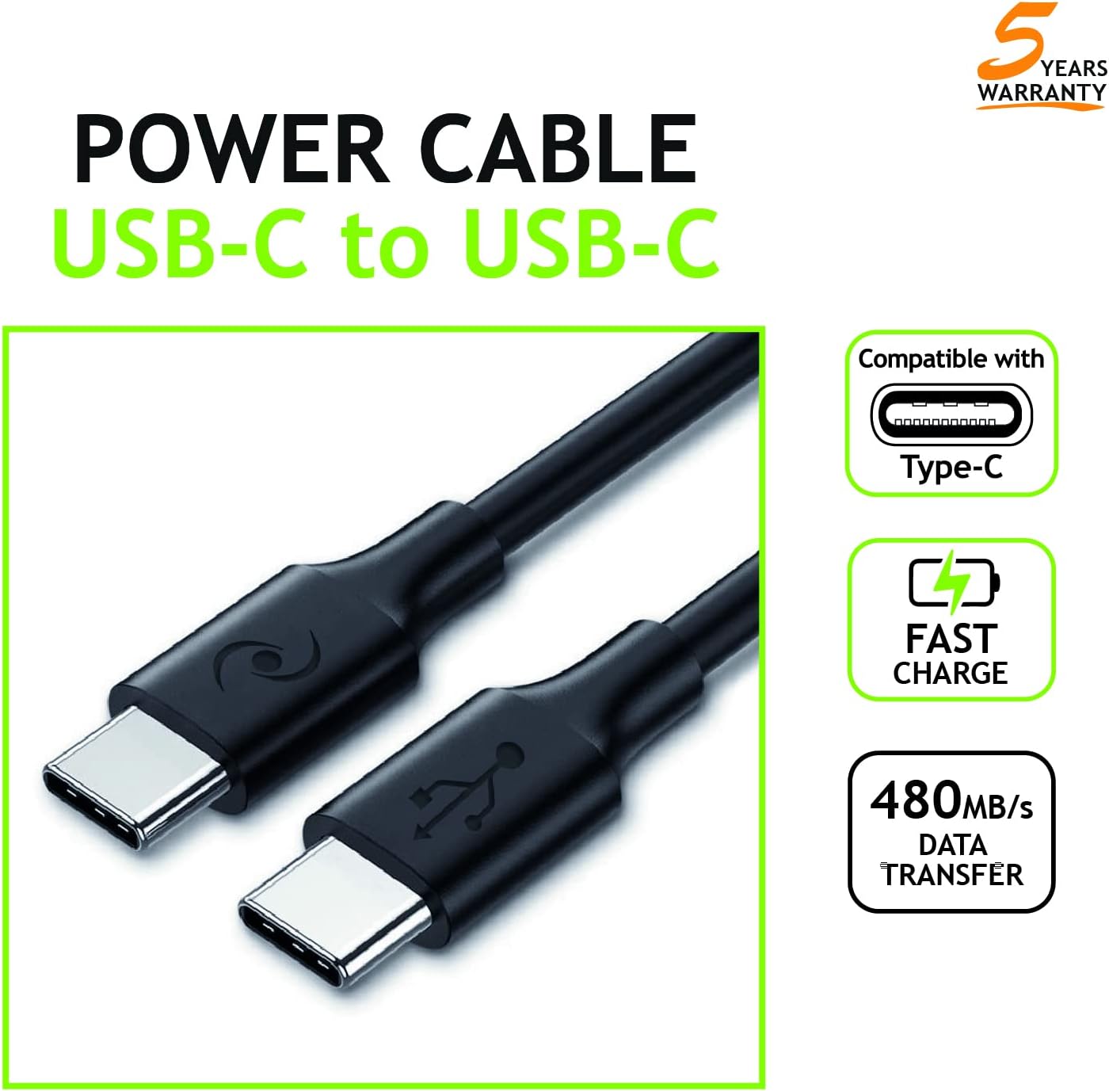 Tecnoware USB Type C Cable Compatible with Notebook, Ultrabook, MacBook Pro, Tablet and All Devices with USB Type C Input