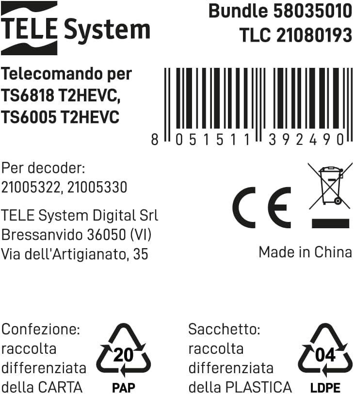 Telecomando Ts6818/6005
