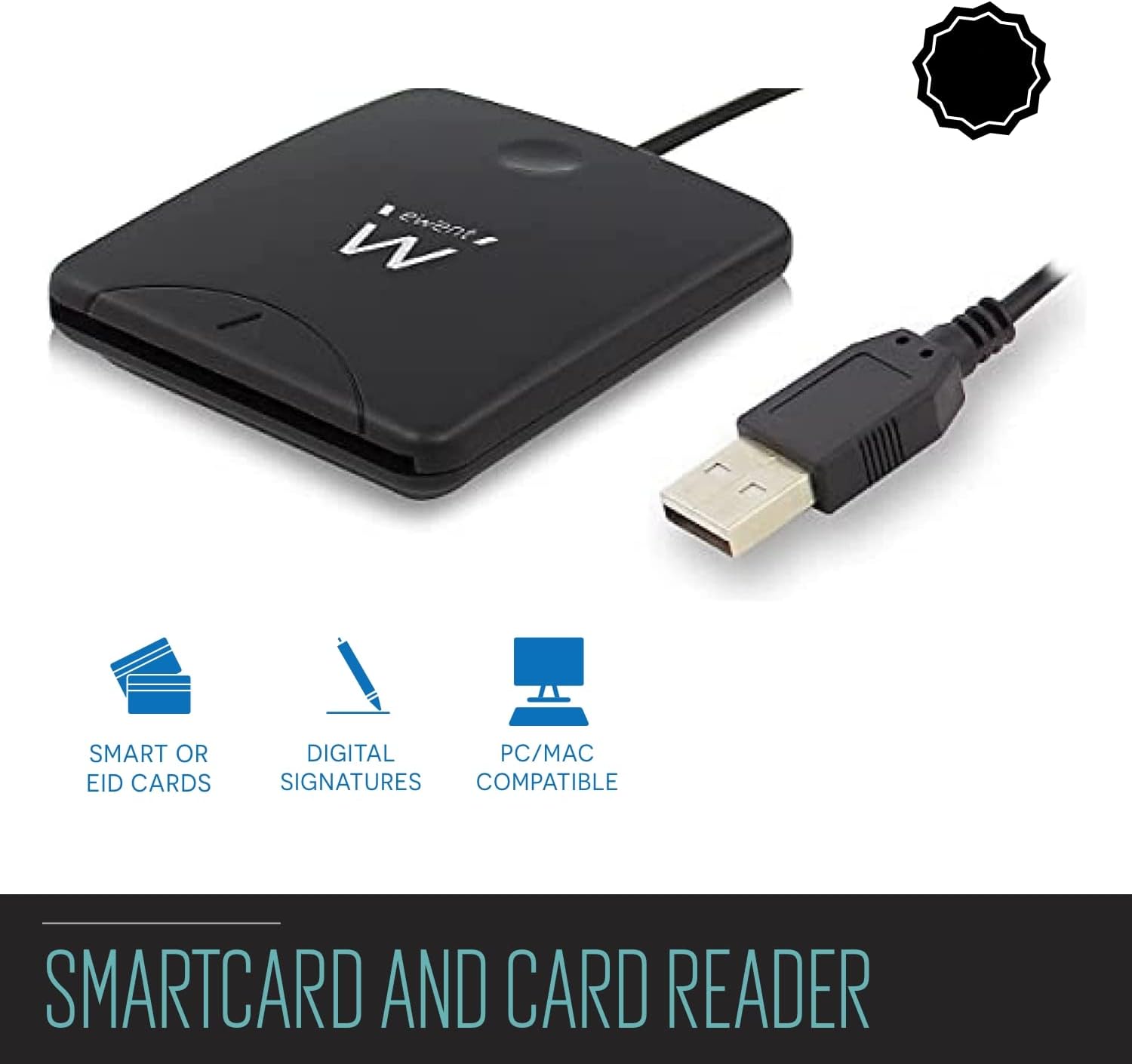 Ewent Smart Card Reader - Card and ID card reader - USB port - PC/SC and WHQL compatible, black