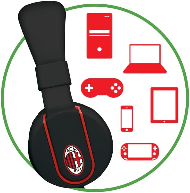 AC Milan, IP952 Cuffie Stereo con Filo (lunghezza 1,5 metro), Leggere per Ottimo Comfort Collegamento/Connettività Cavo AUX 3.5mm (per PC, Notebook, Tablet e Smartphone