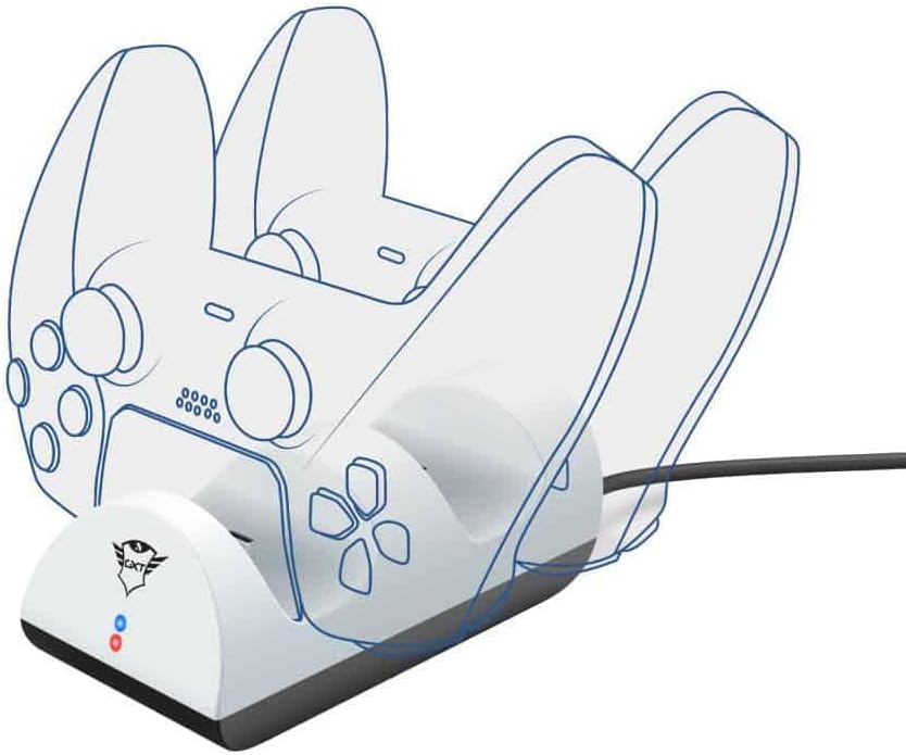 Trust Gaming GXT 254 Duo Charging Dock for PS5 Controllers, USB Powered, Dualsense Charger Twin Docking Station with Light Indicators - White