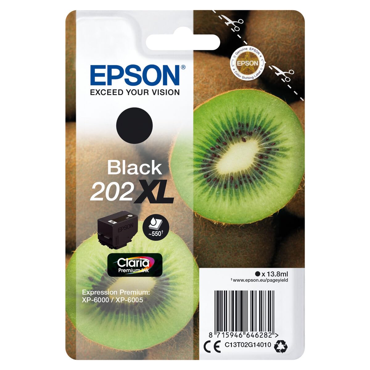 Epson Kiwi Singlepack Black 202XL Claria Premium Ink - Cartucho de tinta para impresoras (Original, Tinta a base de pigmentos, Black, Epson, 1 pieza(s), Impresión por inyección de tinta