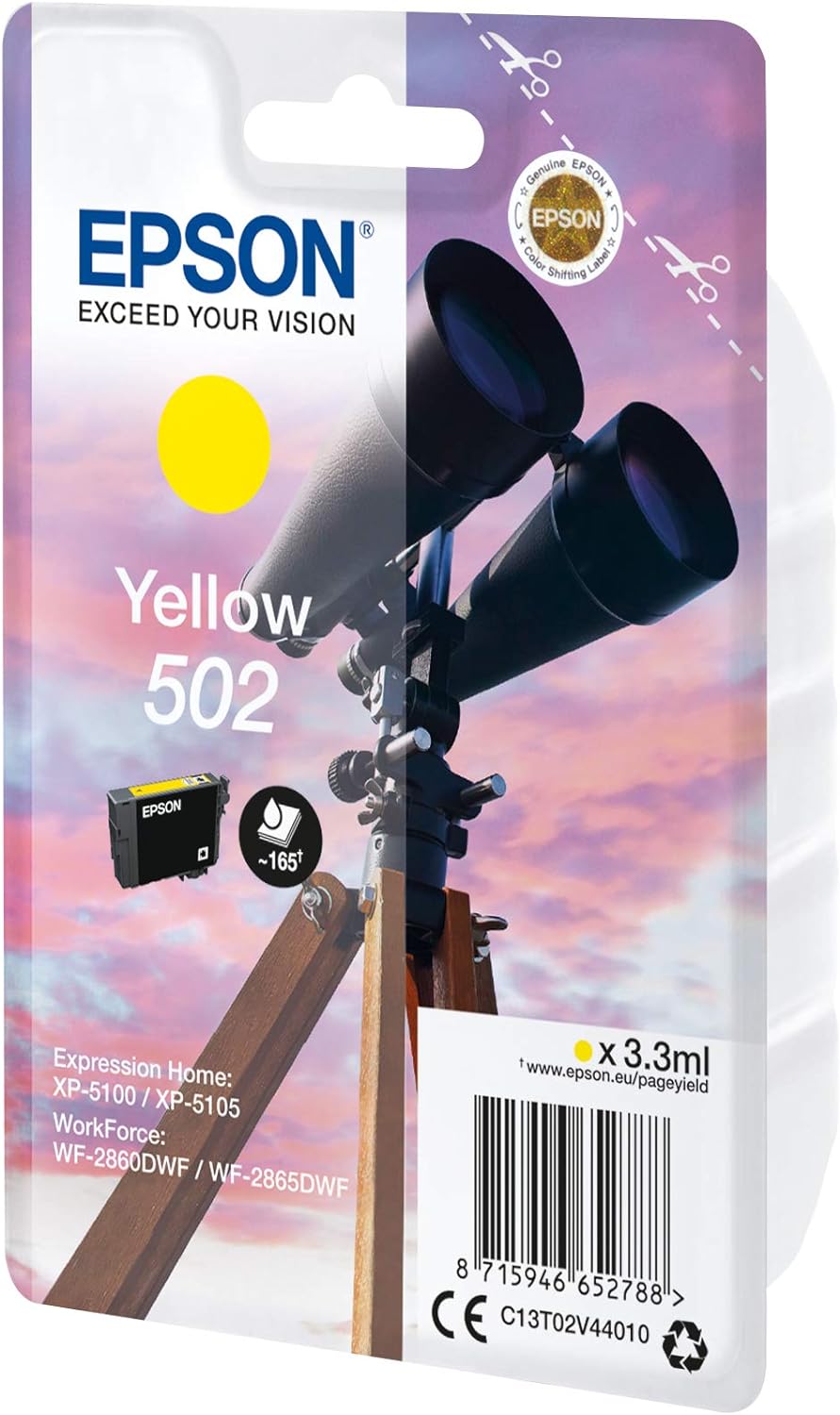 Epson Singlepack Yellow 502 Ink Cartridges (Original, Pigment Ink, Yellow, 1 Piece, Inkjet Print