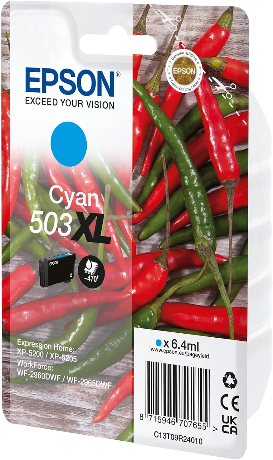 Epson 503XL Chillies, Genuine Cyan Ink Cartridge