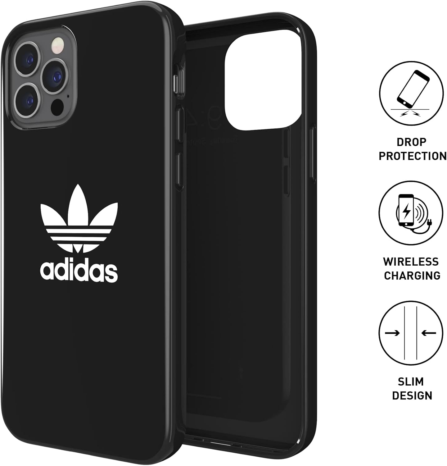 adidas Case Designed for iPhone 12 / iPhone 12 Pro 6.1, Drop Tested Cases, Shockproof Raised Edges, Original Snap Case Protective Case, Black