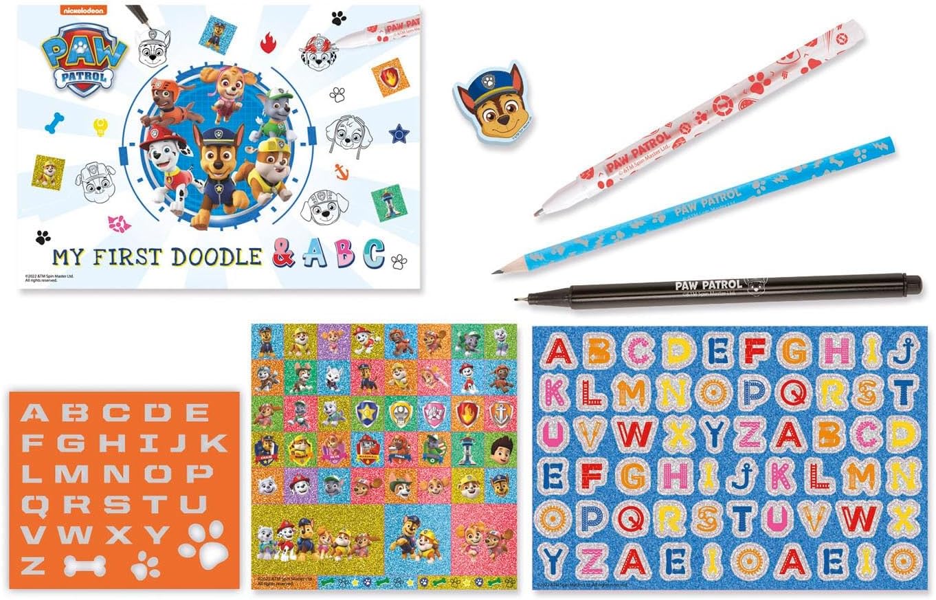 Totum Paw Patrol ABC Creative Set: Pens Stickers Stencils Eraser and Exercise Book with Templates for Drawing with Beautiful Paw Patrol Characters